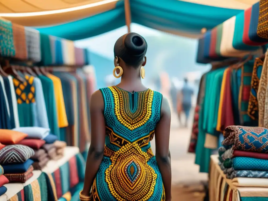 Mercado bullicioso en Accra, Ghana, con textiles africanos vibrantes