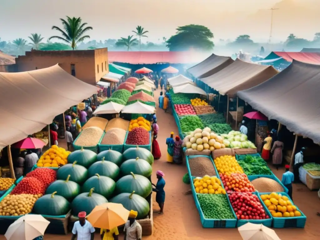 Mercado vibrante en ciudad africana: comercio precolonial, economía y dieta africana