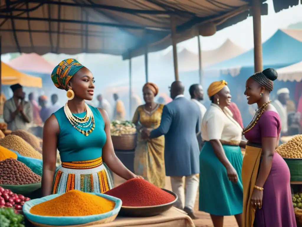 Un mercado vibrante de la diáspora africana: colores, intercambios culturales y arquitectura tradicional y moderna