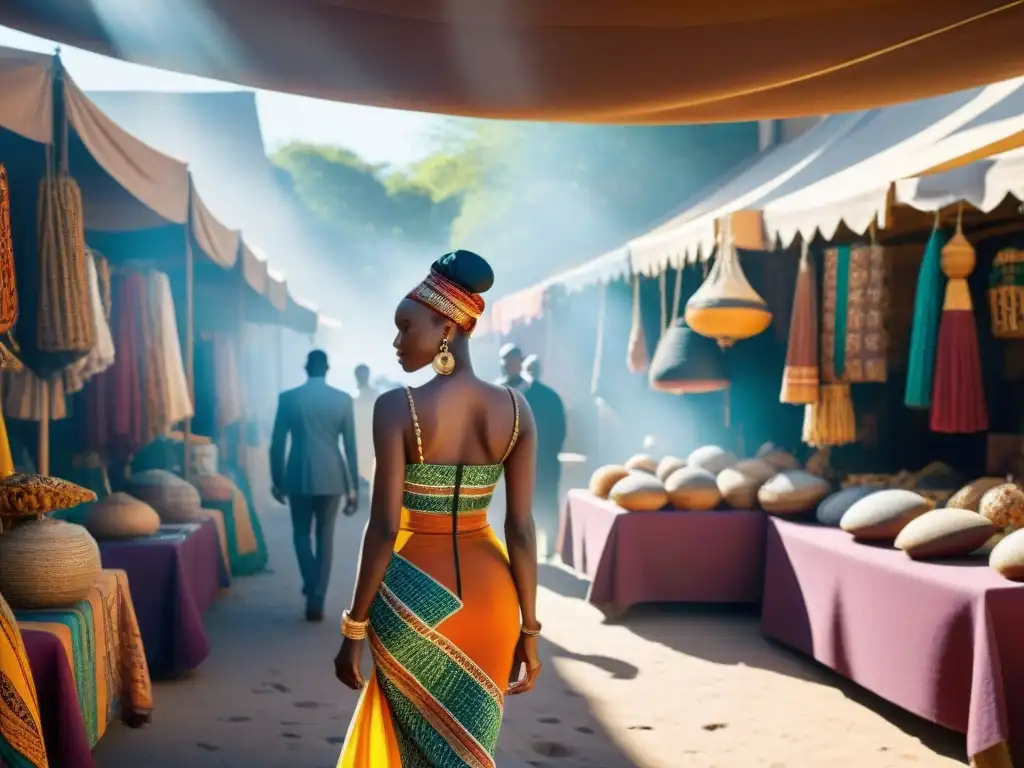 Un mercado vibrante de diásporas africanas mostrando identidad cultural en moda y diseño