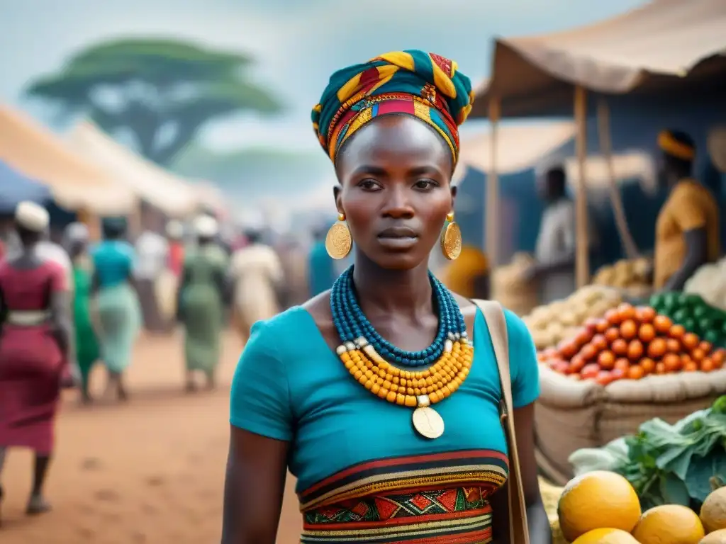 Un mercado vibrante en África: diversidad cultural, intercambio y coloridos productos en exhibición