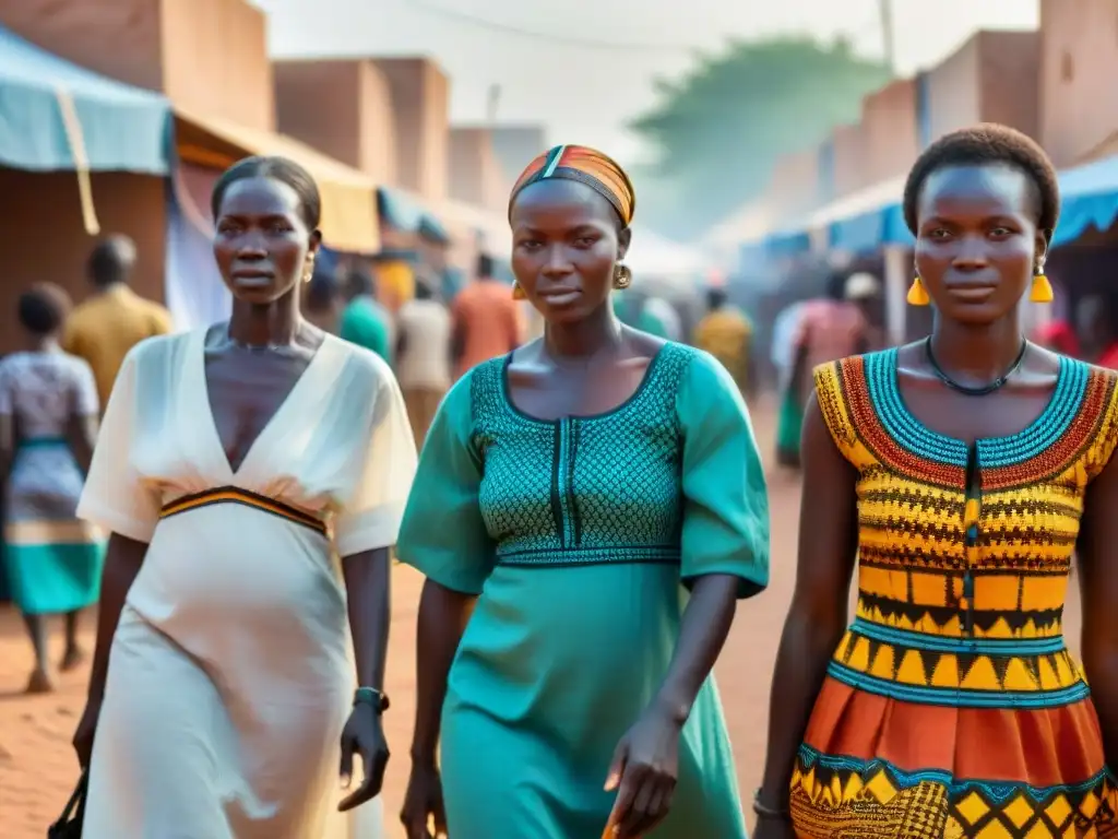 Mercado vibrante en Ouagadougou, Burkina Faso, lleno de puestos de textiles, cerámica y joyas Mossi