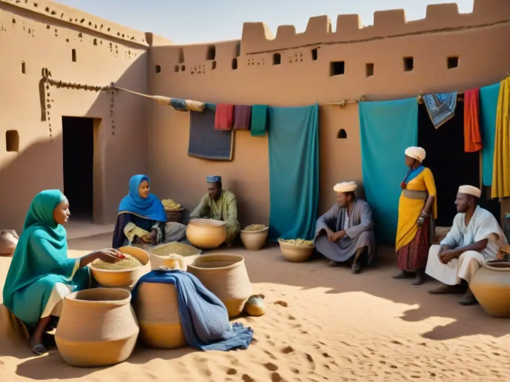 Un mercado vibrante en Timbuktu, Mali, reflejando la diversidad cultural e histórica de África Occidental