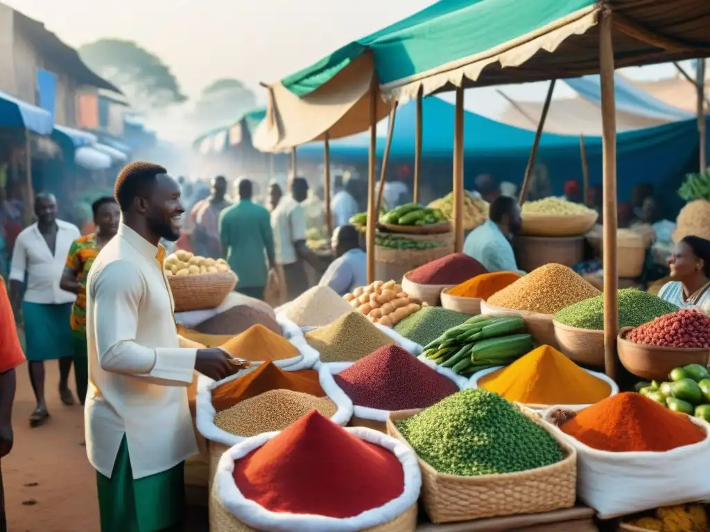 Mercado vibrante en África Occidental: descubrimientos dietas cocinas africanas