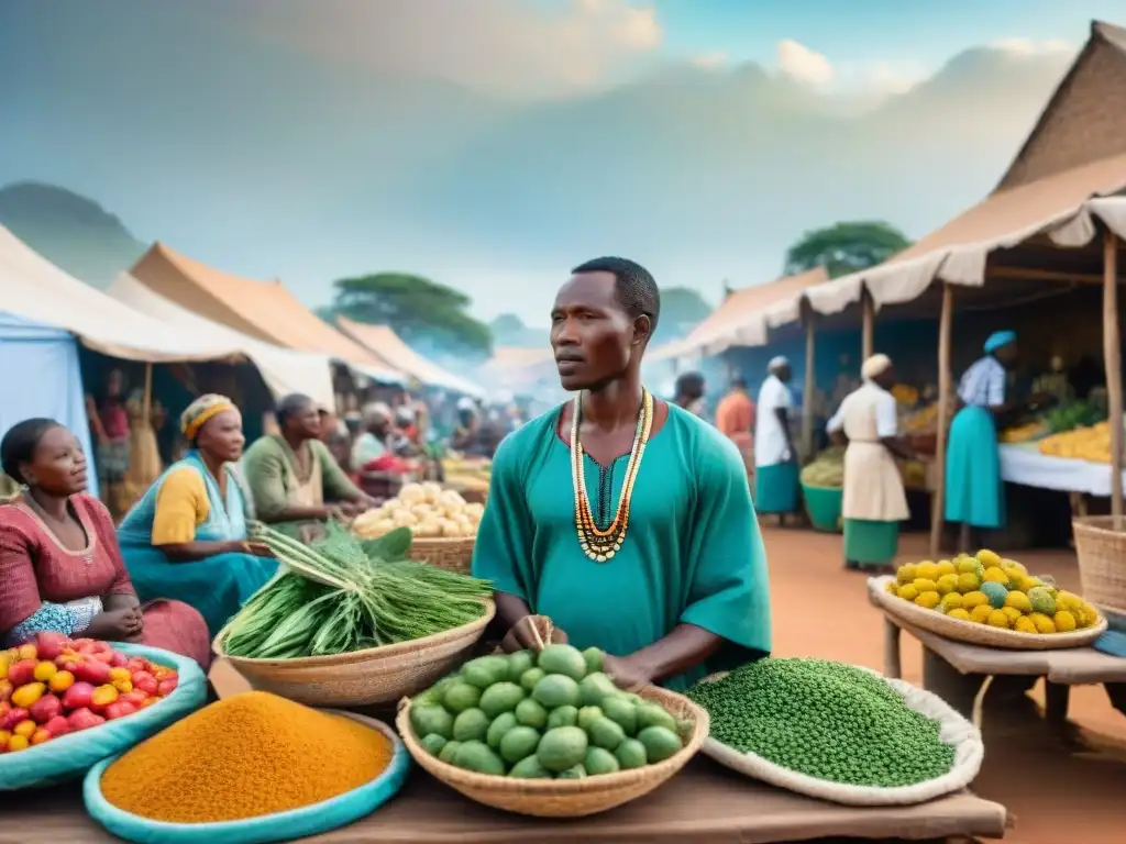 Un mercado vibrante en un pueblo sudafricano, con vendedores locales y una charla sobre salud comunitaria