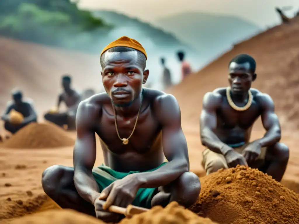 Mineros en Sierra Leona buscan diamantes con determinación bajo el sol, reflejando historia diamantes Sierra Leona independencia