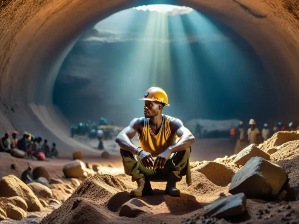 Mineros en África extrayendo coltán en túneles oscuros