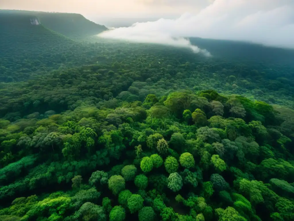 Misteriosa jungla africana con ruinas antiguas entre la densa vegetación, evocando las ciudades perdidas de África Occidental