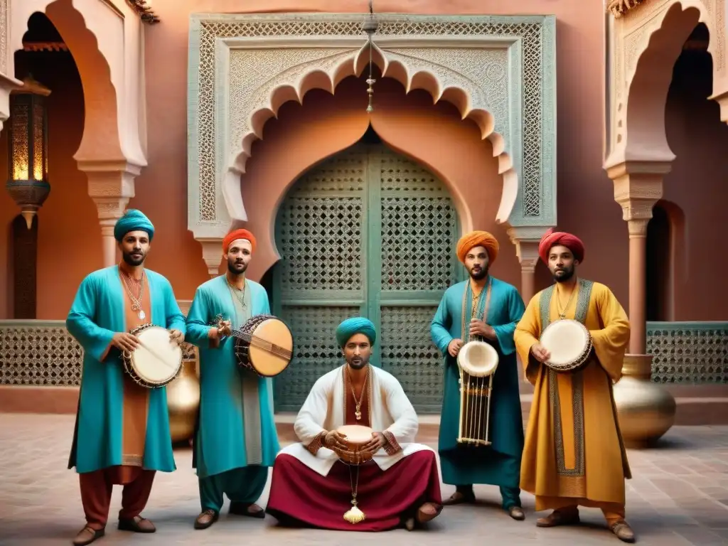 Exótica música Gnawa en la Medina de Marrakech Místico concierto de música Gnawa en Marrakech, con influencias de música africana, árabe y berber