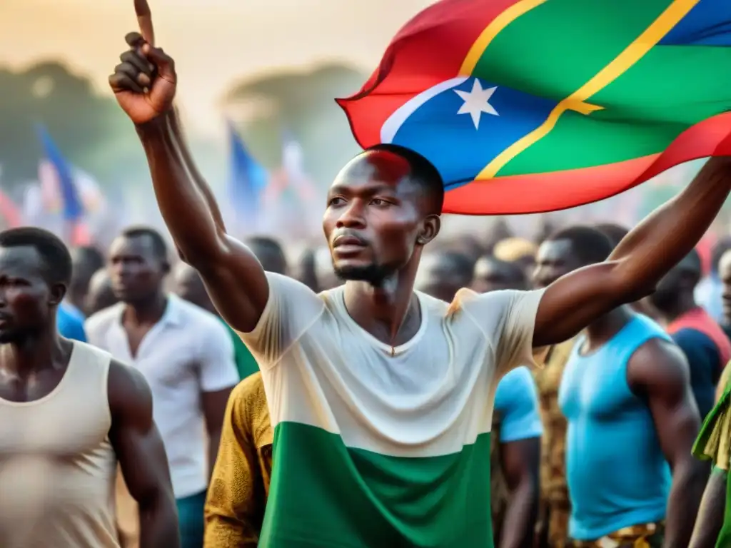 Un momento histórico: revolucionarios centroafricanos levantan la bandera nacional en la Plaza de la Independencia de Bangui