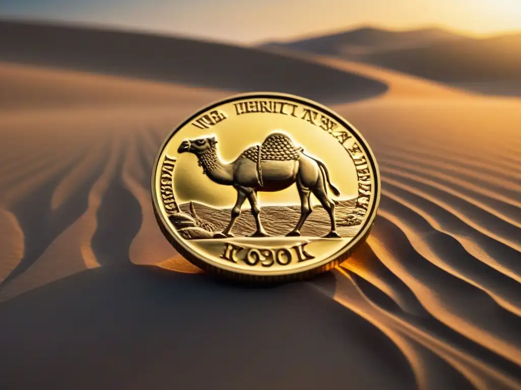 Moneda dorada medieval: legado del comercio transahariano Moneda de oro del comercio transahariano, reflejando la historia y economía en el desierto
