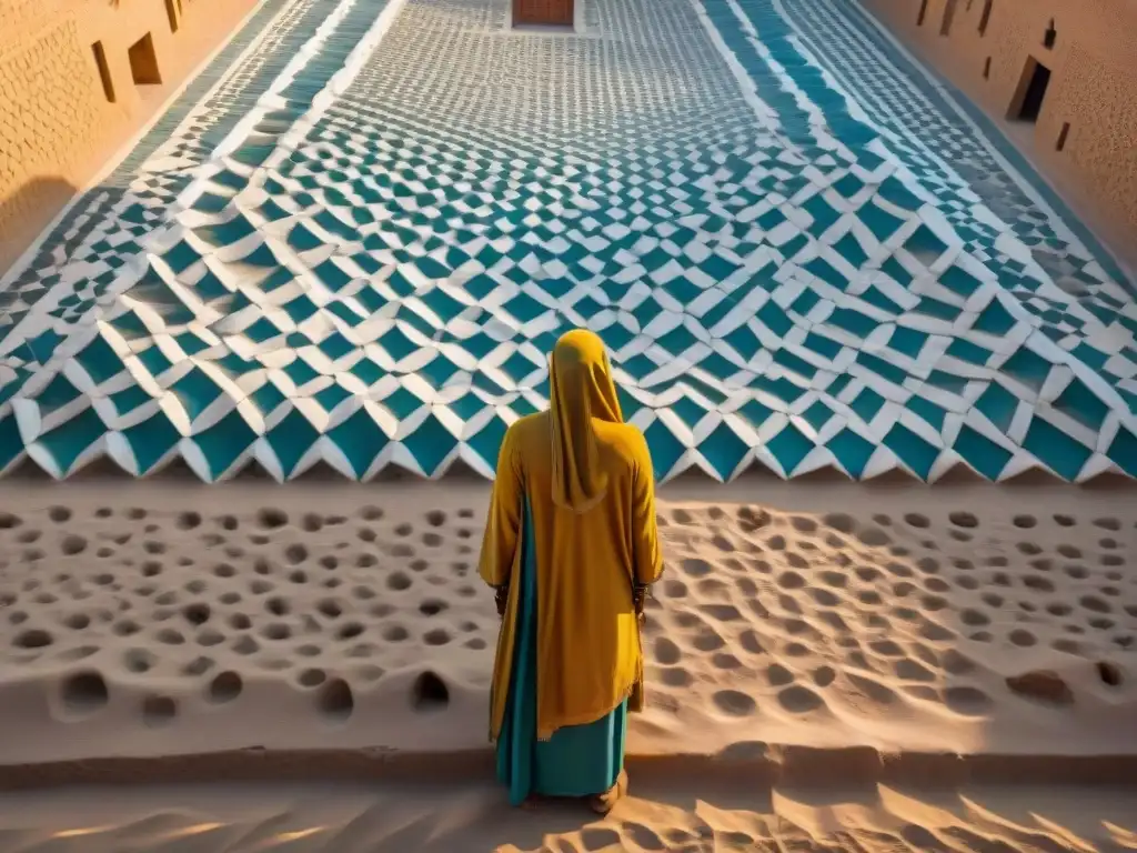 Patrón de mosaico en patio de mezquita en Tombuctú, Mali