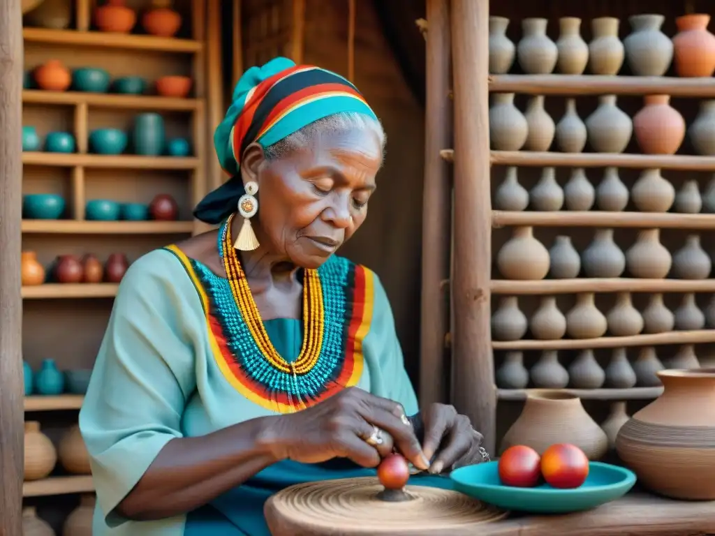 Mujer africana tejiendo Kente bajo baobab, conservando tradiciones africanas