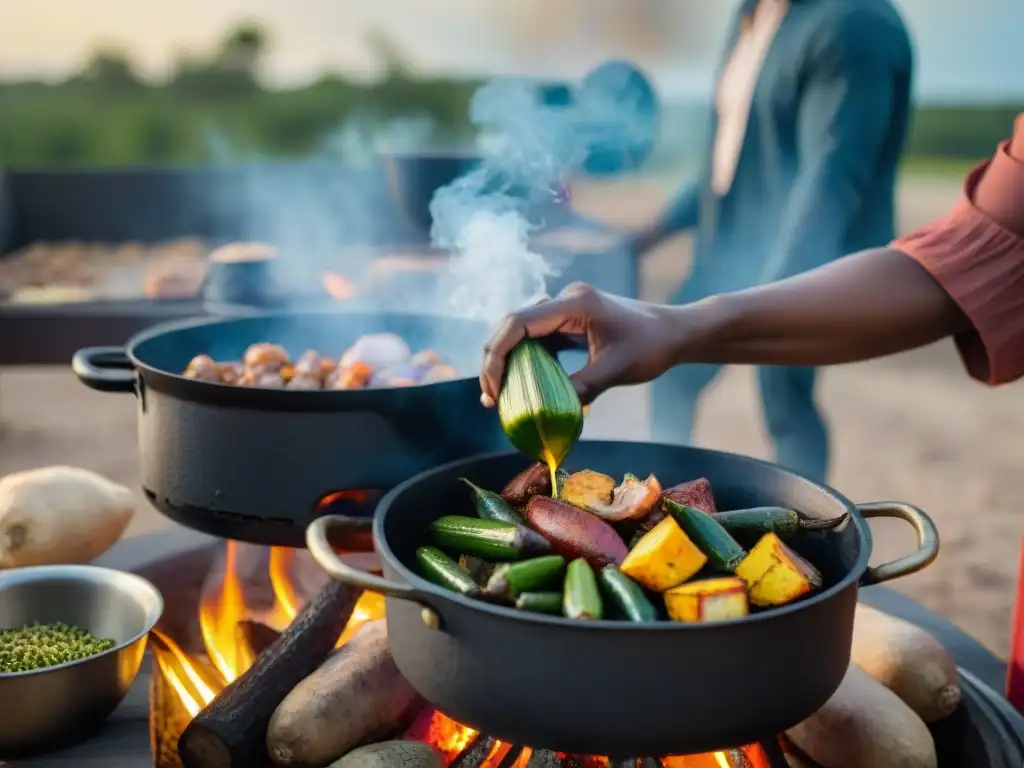 Mujer Gullah Geechee preparando cocido con influencia gastronomía esclavos africanos