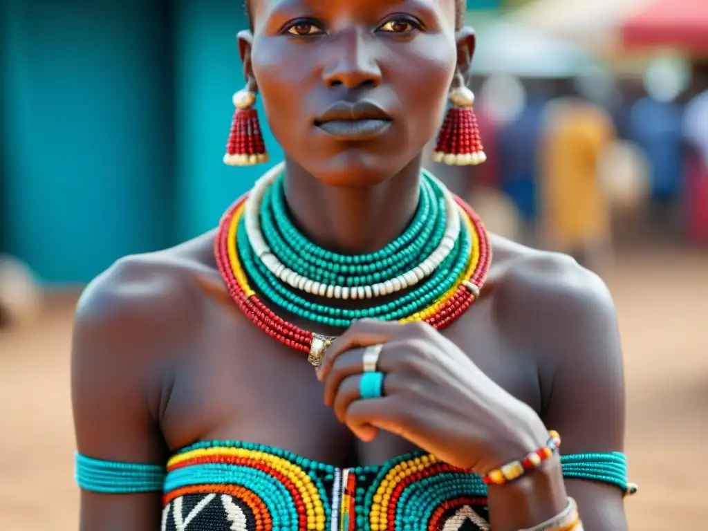 Una mujer Maasai de Kenia teje joyería tradicional africana, simbolismo joyería civilizaciones africanas