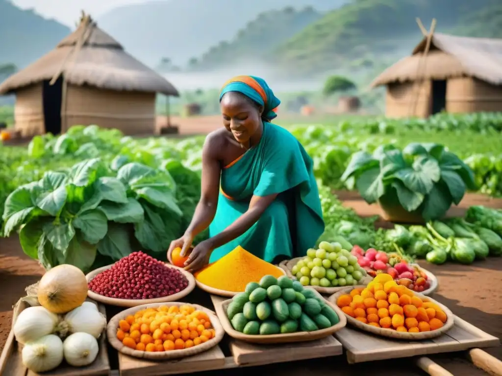 Mujeres africanas secando alimentos al sol en comunidad tradicional