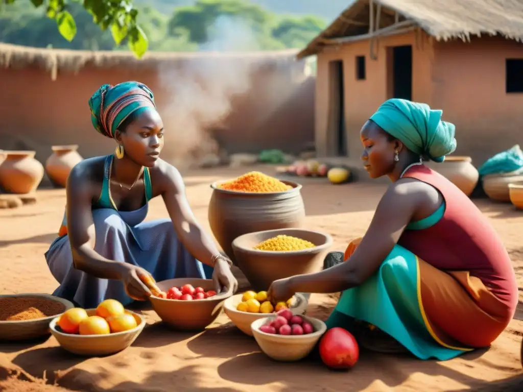 Mujeres africanas preservando alimentos con técnicas tradicionales bajo el sol