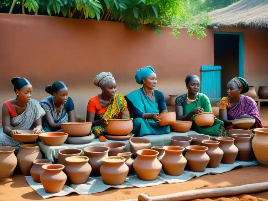 Mujeres africanas fermentando alimentos en vasijas de barro bajo el sol ardiente