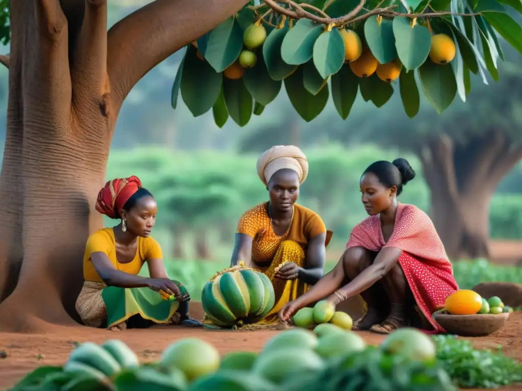 Mujeres africanas extrayendo beneficios kigelia africana piel con cuidado tradicional