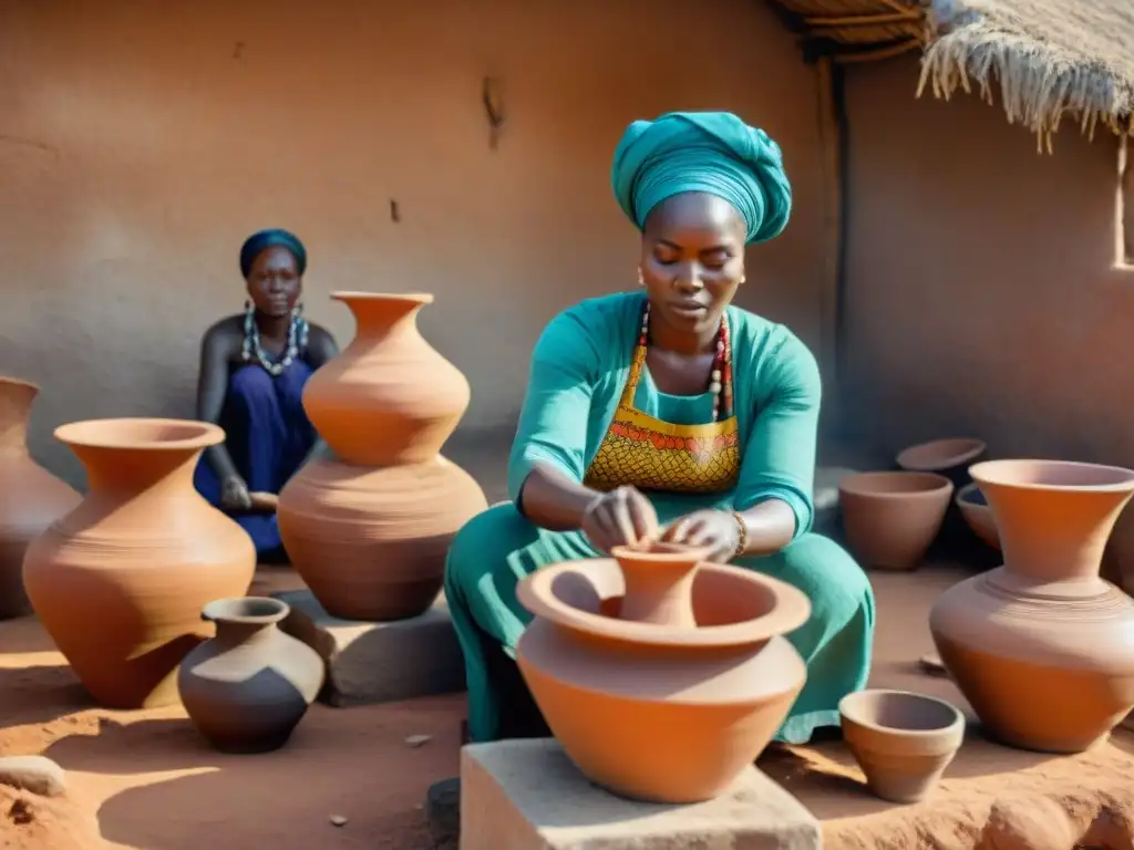 Mujeres africanas creando cerámica en la aldea, expresando tradición y empoderamiento