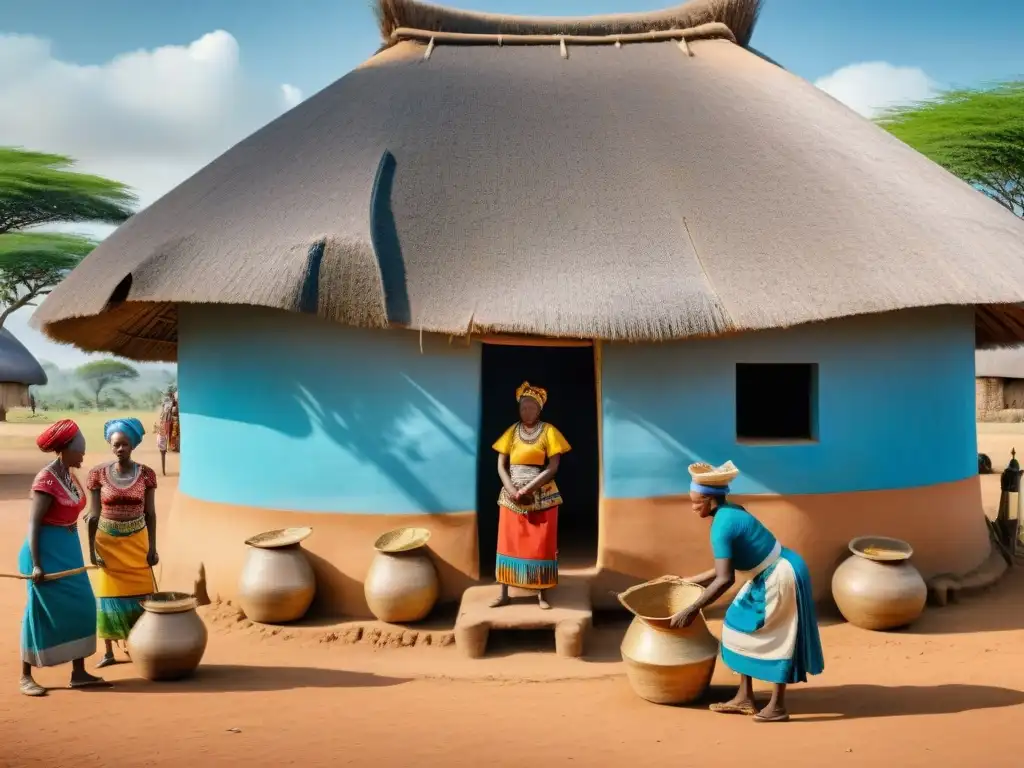 Mujeres africanas construyendo una choza de paja, resaltando el papel femenino en la arquitectura africana