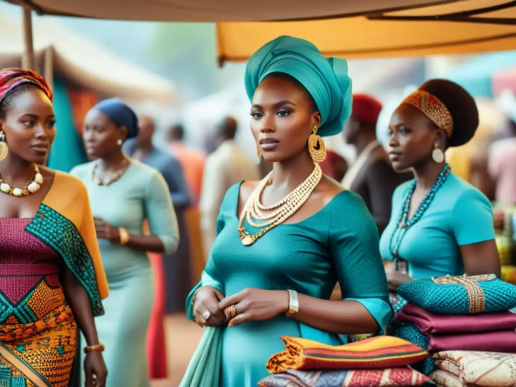 Emprendedoras africanas en mercado vibrante Mujeres africanas comerciantes en un bullicioso mercado, mostrando fuerza y resiliencia en redes comerciales