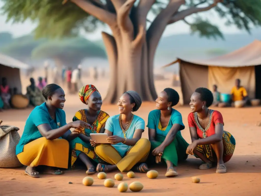 Mujeres africanas aprenden sobre criptomonedas bajo baobab, luchando contra la pobreza en África