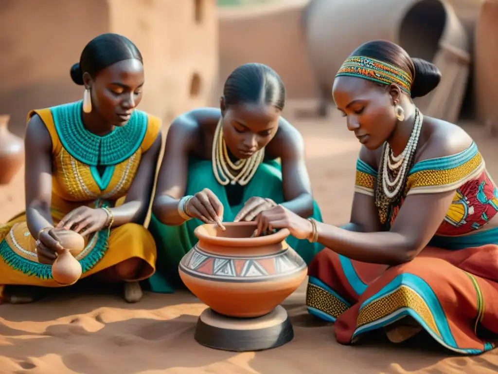 Mujeres africanas preservando cultura con pintura en vasija