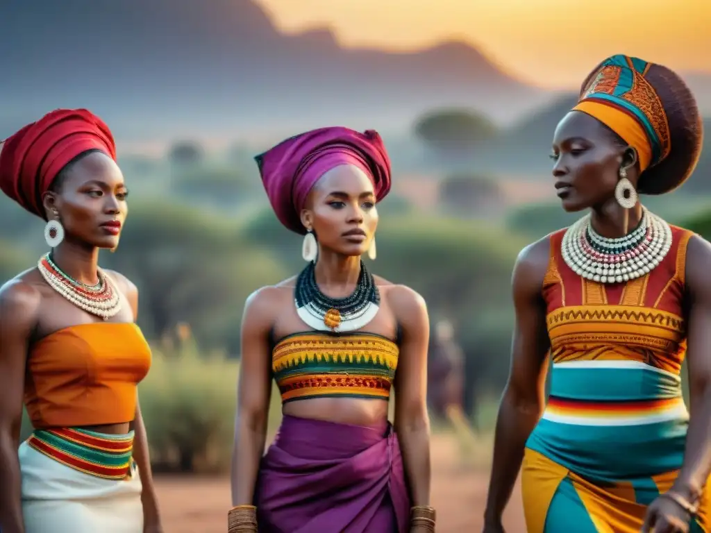 Mujeres africanas en la conservación cultural africana, danzando al atardecer en un ritual de unidad y fortaleza