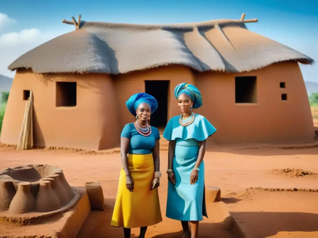 Mujeres africanas construyendo con destreza, destacando la importancia del papel de la mujer en la arquitectura africana