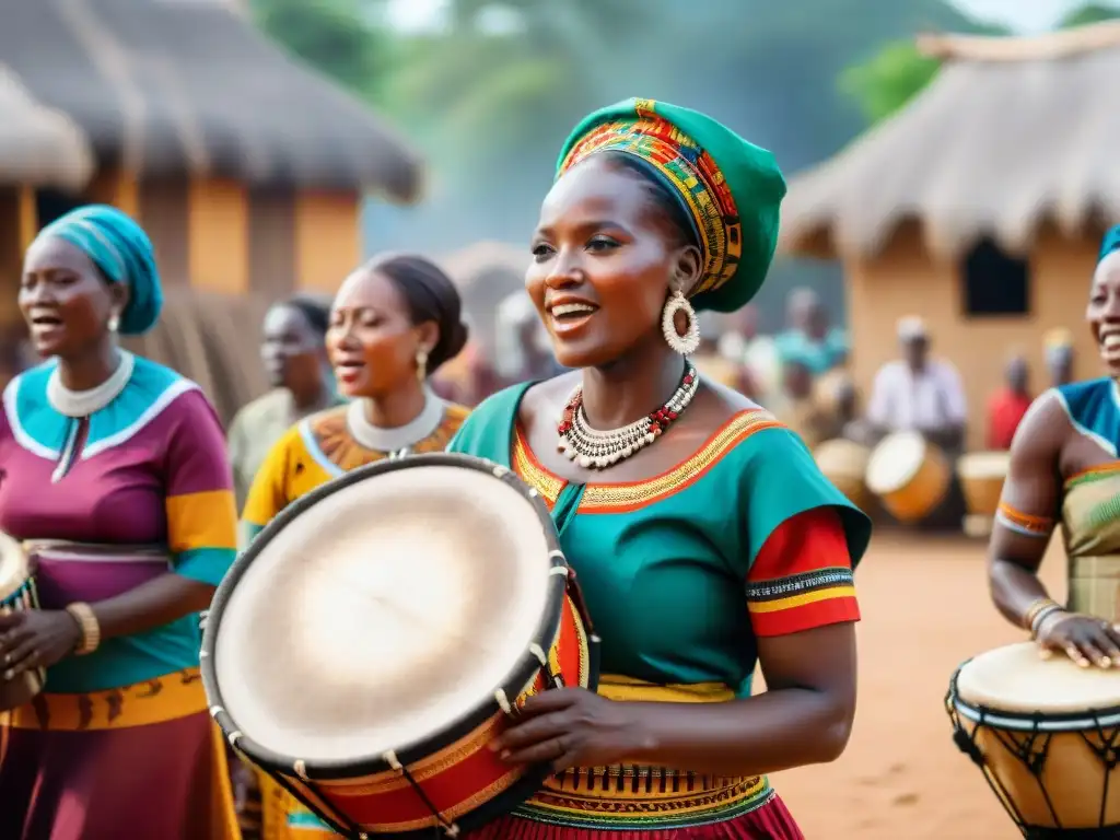 Celebración vibrante: mujeres africanas en ceremonia de nombre Mujeres africanas celebran la llegada de un nuevo bebé con música en rituales africanos paso
