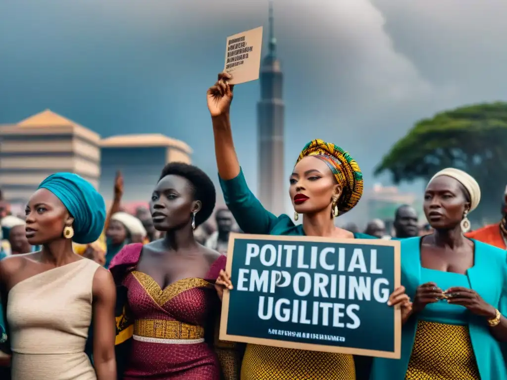 Mujeres africanas unidas en un rally político, mostrando determinación y empoderamiento