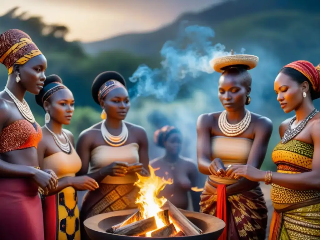 Mujeres africanas en ritual de fertilidad alrededor del fuego