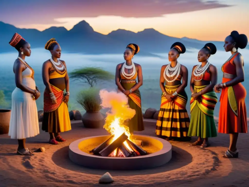 Mujeres africanas en ritual nocturno alrededor del fuego: Importancia mujeres rituales africanos