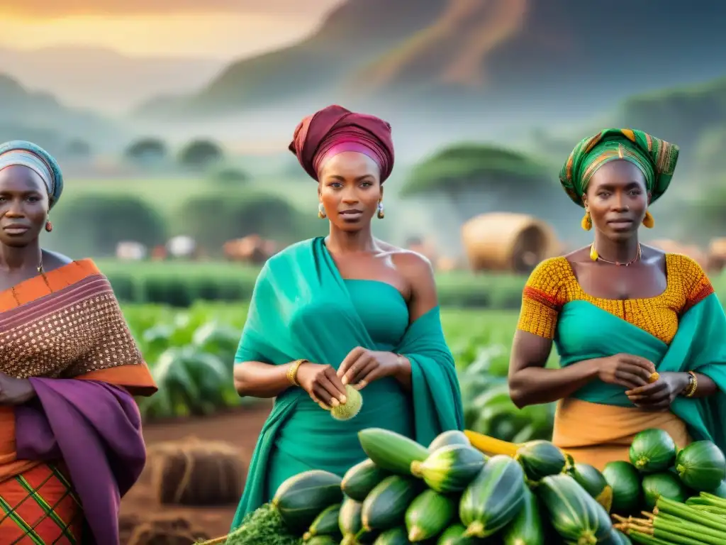 Mujeres africanas en sistemas económicos: escena detallada de mujeres realizando actividades tradicionales, mostrando determinación y cooperación