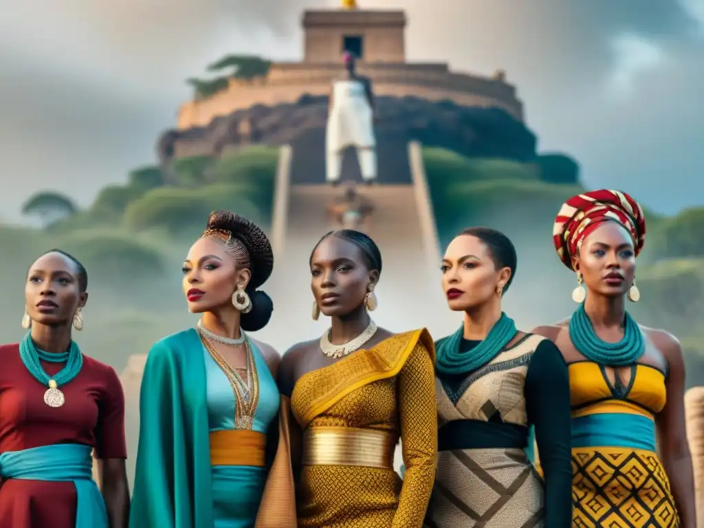 Mujeres líderes africanas contemporáneas posan con orgullo en monumento histórico