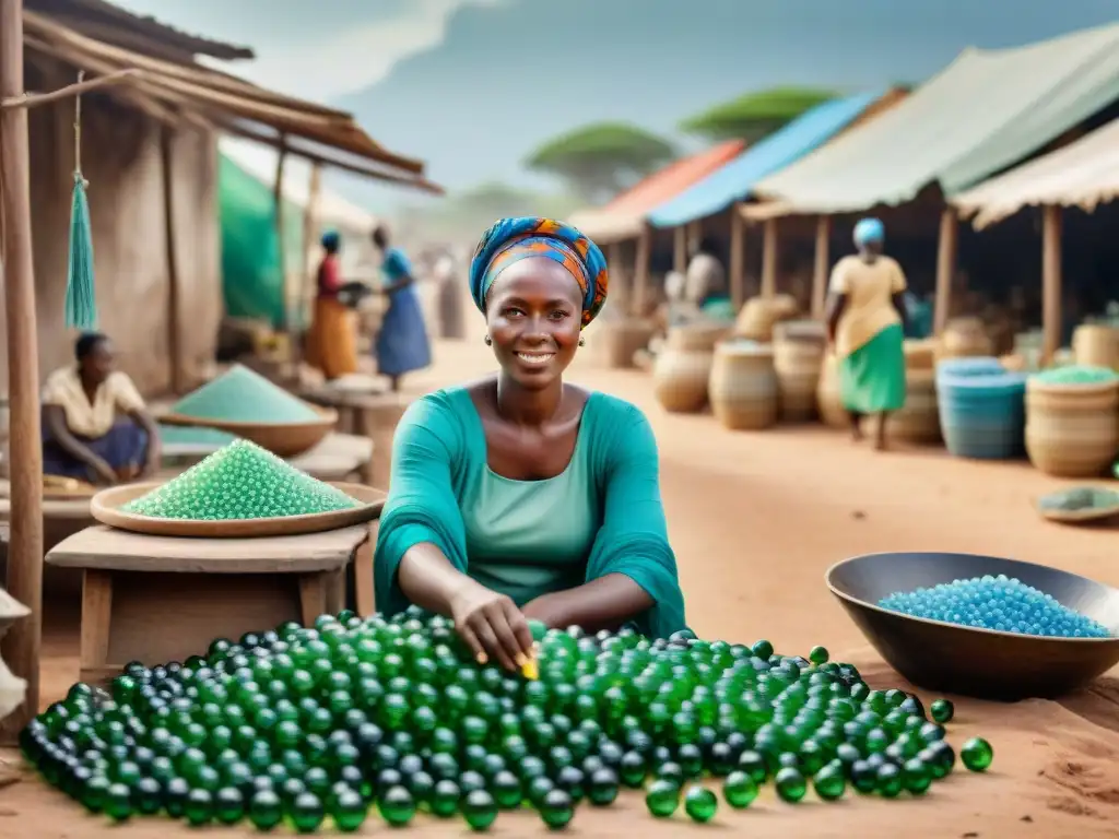 Mujeres Swahili creando cuentas de vidrio con reciclaje en civilizaciones africanas