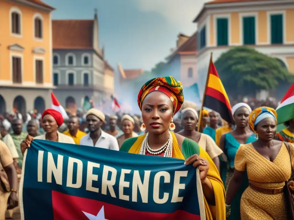 Mujeres en trajes tradicionales marchan por la independencia en Guinea Bissau