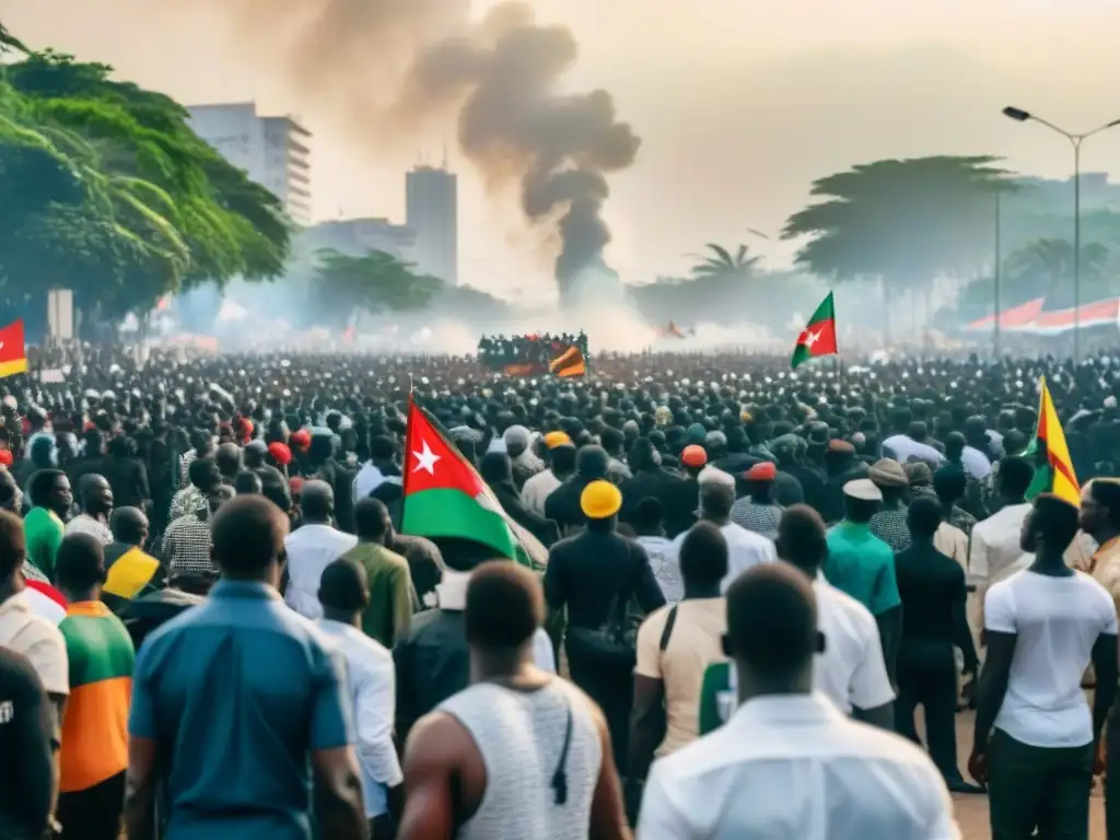 Una multitud determinada marcha por la independencia en Togo, mostrando unidad y pasión