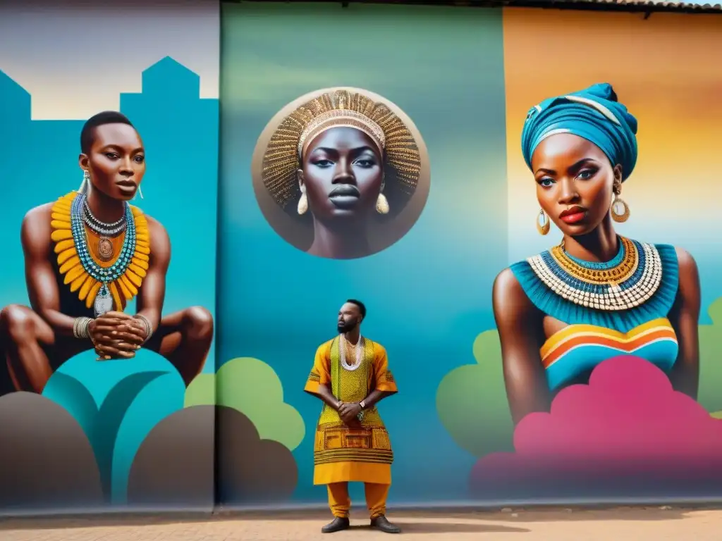 Un mural callejero en Johannesburgo fusiona motivos africanos con elementos urbanos, reflejando la influencia de las civilizaciones africanas en el arte global