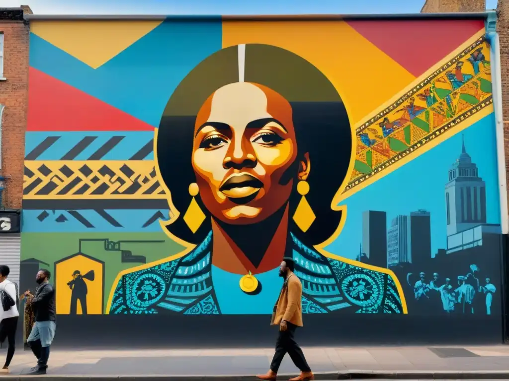 Un mural callejero vibrante celebra a músicos de la diáspora africana, fusionando cultura y modernidad