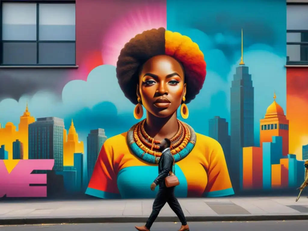 Mural urbano vibrante que refleja la influencia de la diáspora africana en el arte contemporáneo de la ciudad