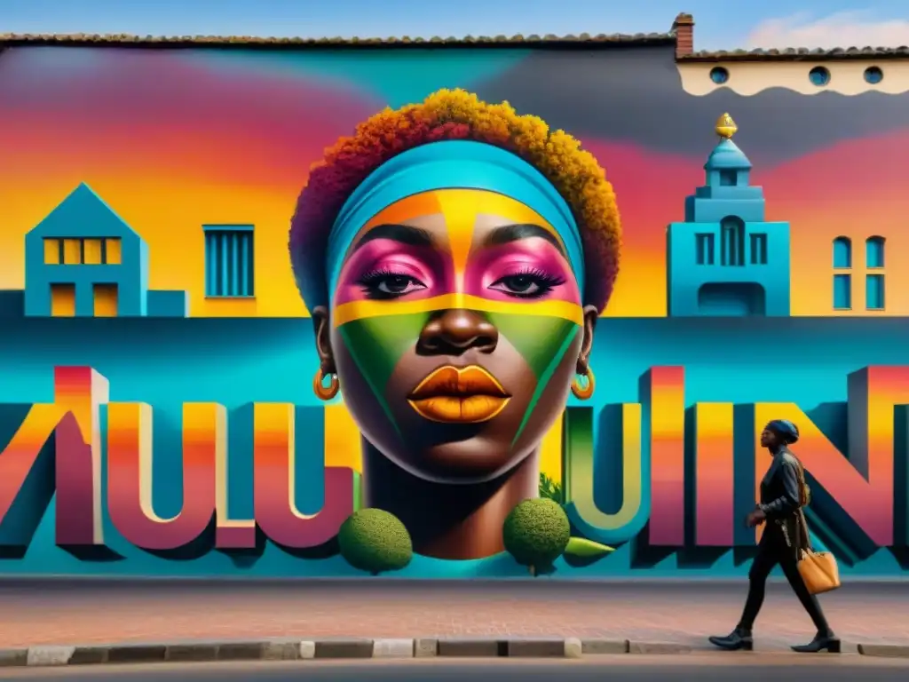 Un mural vibrante que refleja la unidad comunitaria y la diversidad en el arte urbano de ciudades africanas