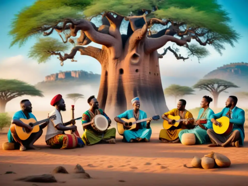 La música une almas bajo baobab: Músicoterapia africana arte sanación en vibrante escena africana