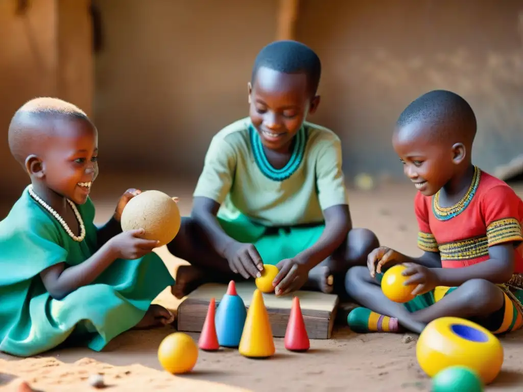 Juegos tradicionales africanos: alegría y comunidad Niños africanos disfrutando de juegos y juguetes en África, reflejando alegría y comunidad