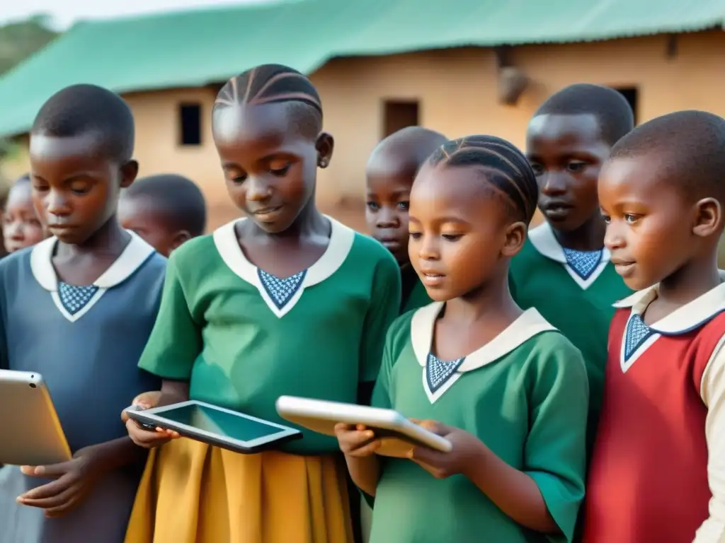 Niños de una aldea africana disfrutan de educación digital