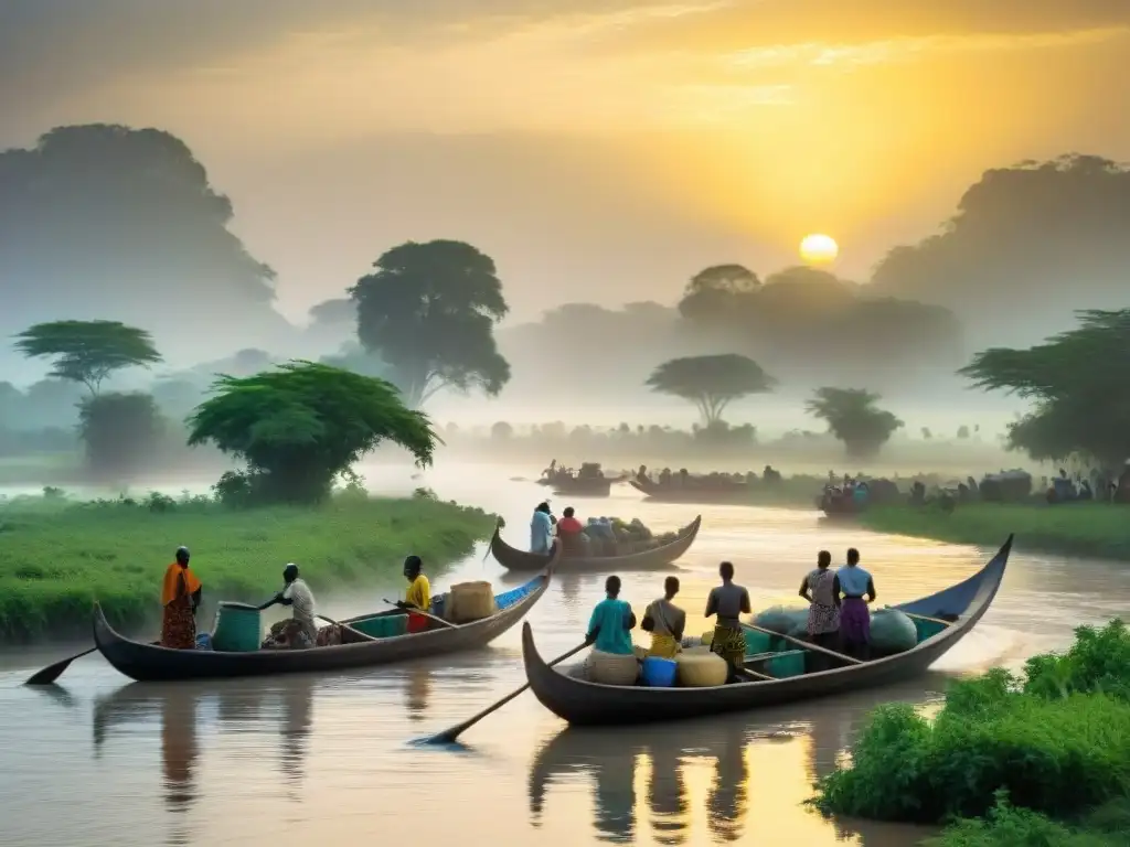 Paisaje africano en ríos: redes comerciales, naturaleza y vida