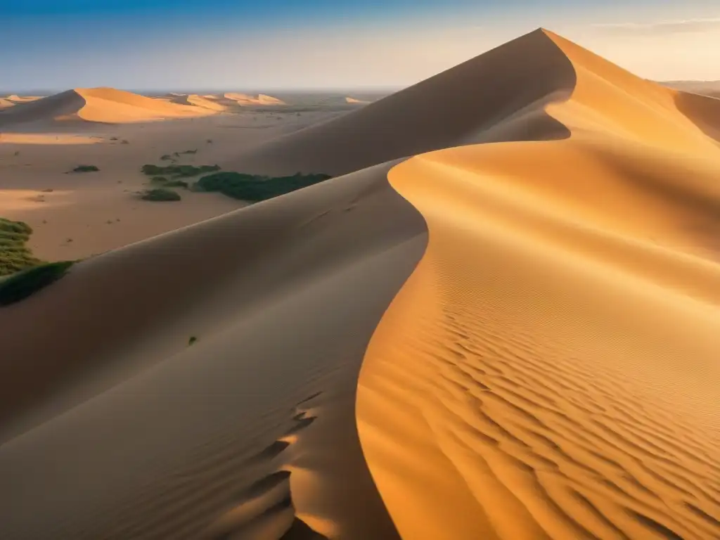 Un paisaje contrastante de los médanos de Coro en el Sahel, donde la arena dorada se extiende bajo un cielo azul