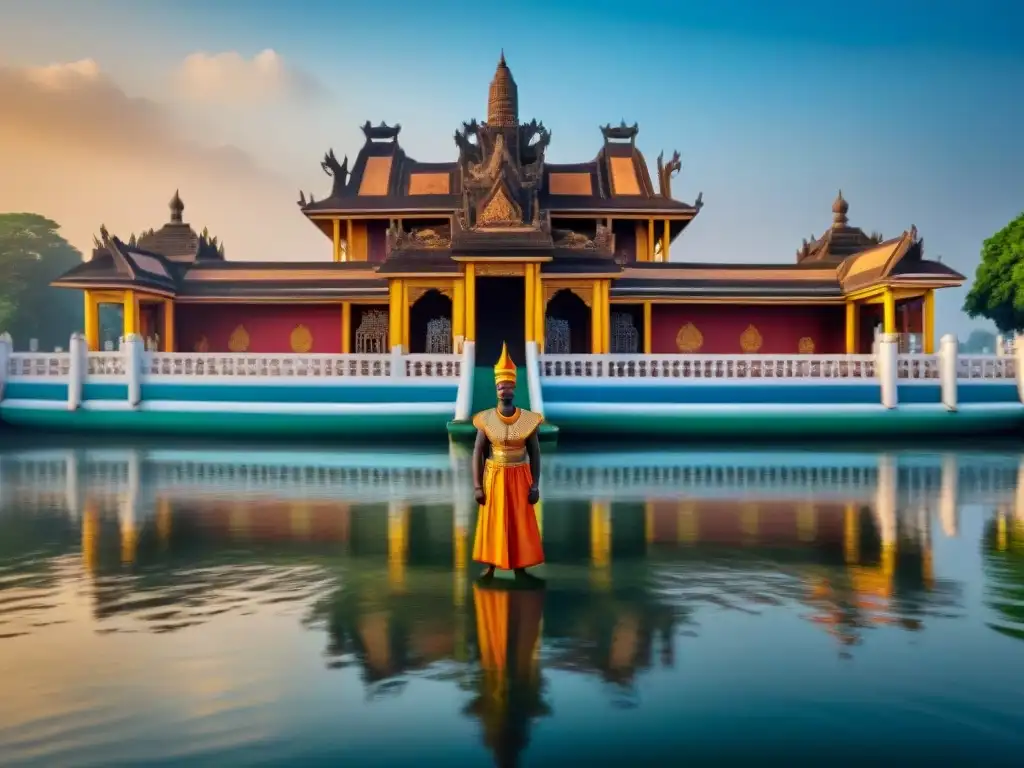 Palacio flotante en el Reino de Benín: una joya de la arquitectura y colores vibrantes reflejando la grandiosidad perdida