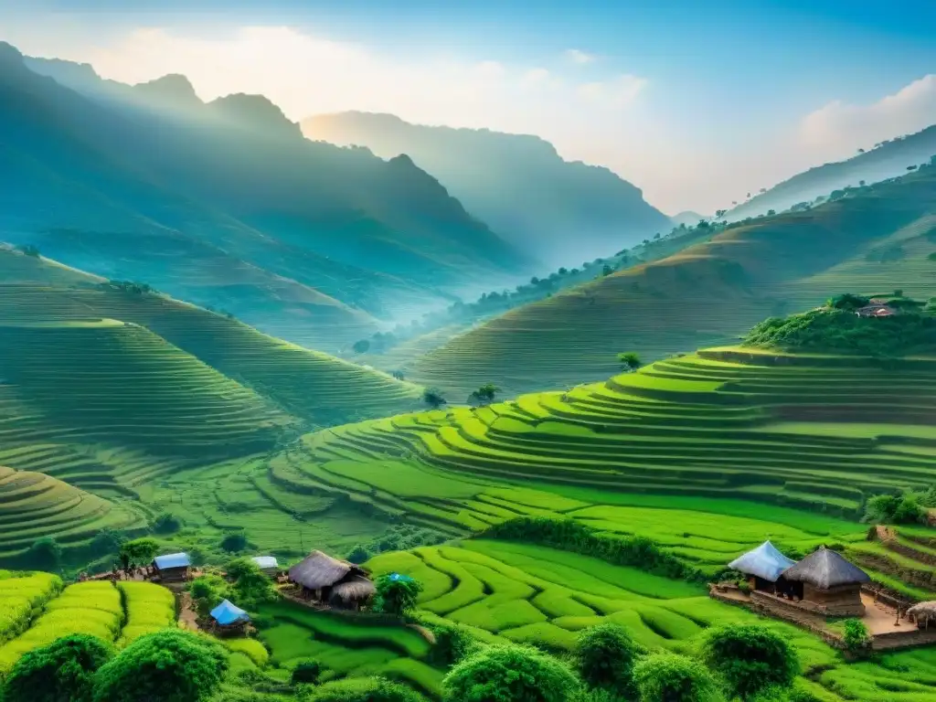 Panorámica impresionante del Paisaje Cultural Sukur Nigeria: terrazas, arquitectura antigua, vegetación exuberante y colinas